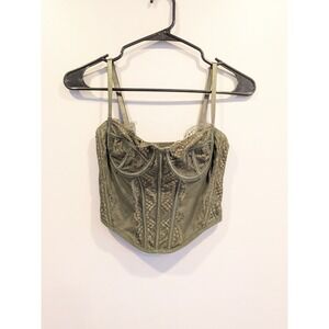 Ryan Destiny Olive Green Lace Corset bustier Cropped XS Cottage core Fairycore
